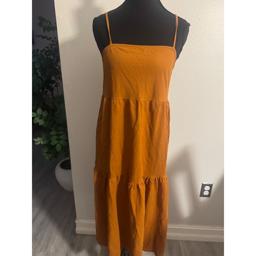 Zara Women Mustard Yellow Tiered Maxi Dress Spaghetti Strap Small
